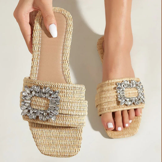 Square-Toe Crystal Flats